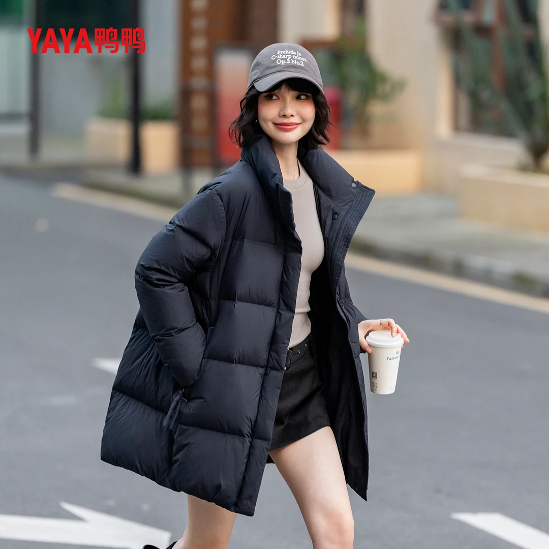 鸭鸭羽绒服女新国标90白鸭绒2025冬季新款中长款爆款宽松保暖外套