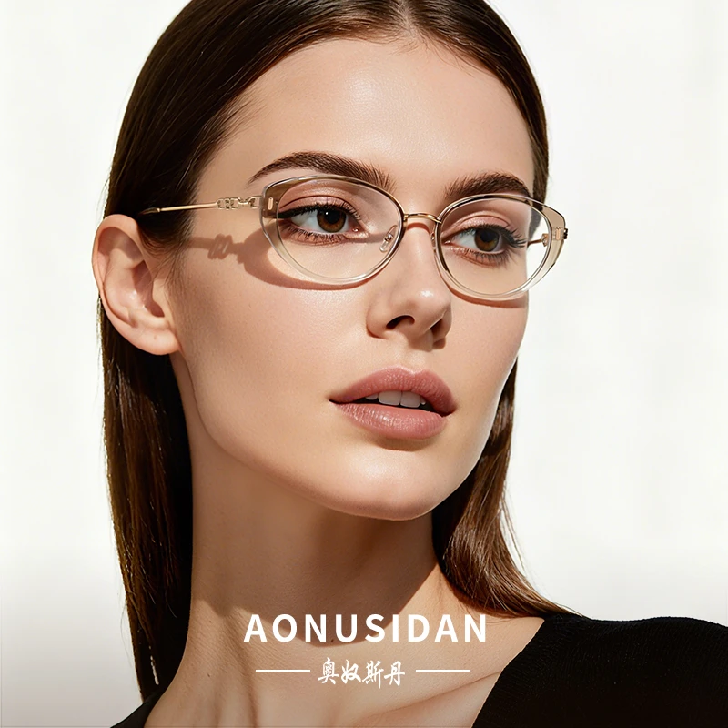 奥奴斯丹B-45复古猫眼细框钛架眼镜女潮流时尚个性可配近视镜架