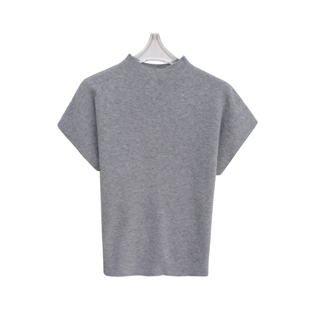 韩版半高领无袖纯色高级感叠穿针织T恤C11012