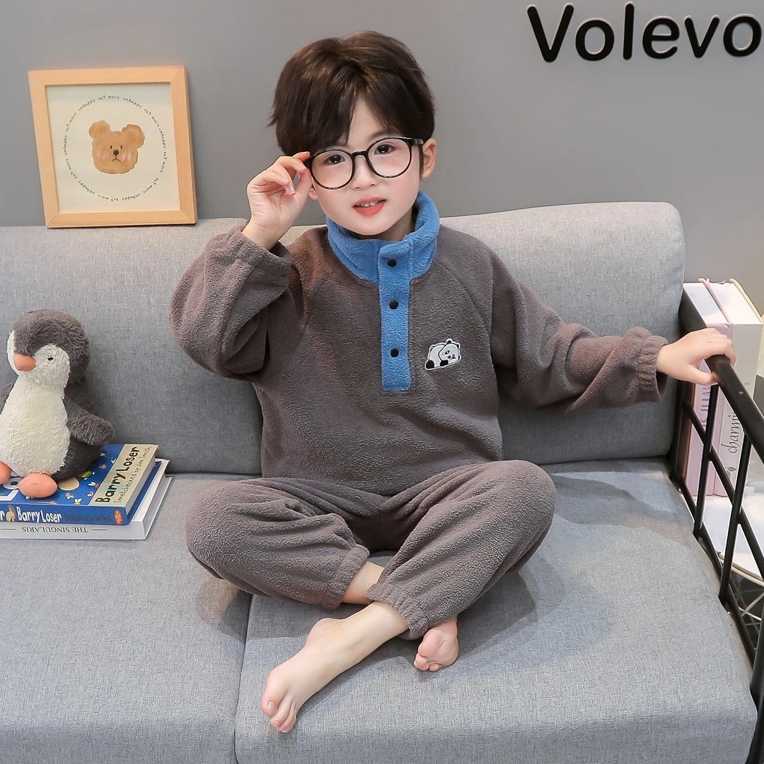 男童睡衣法兰绒秋冬款2025新款男孩宝宝珊瑚绒冬季儿童家居服套装
