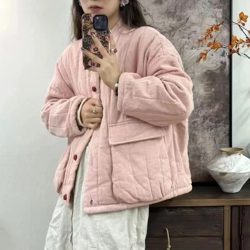 【小暖炉】新中式粉色棉服女冬季棉衣超好看宽松外套上衣高级感时尚