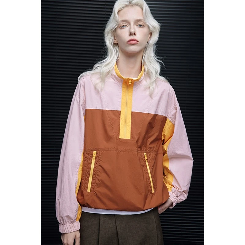 moment粉橙撞色冲锋衣外套女2025早秋新款落肩宽松高级感独特漂亮