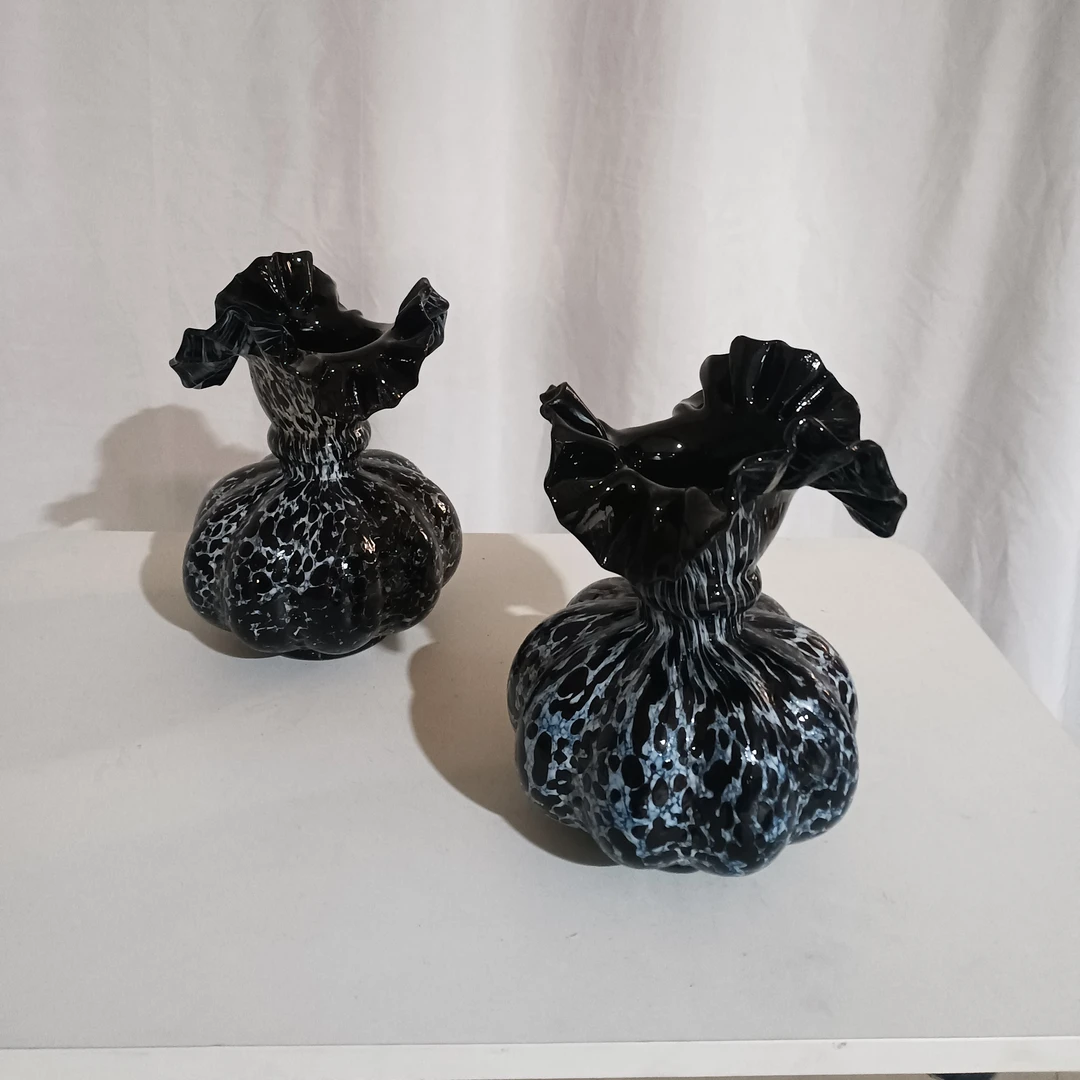 中古风极简黑白芬顿琉璃玻璃花瓶高级感家居装饰品摆件水养鲜花瓶