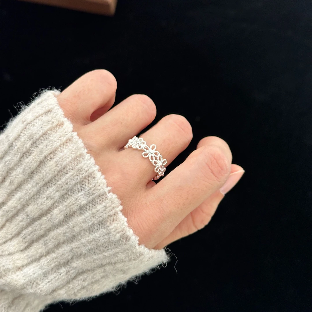 非金属布艺戒指 韩国小众品牌s925碎花简约戒指