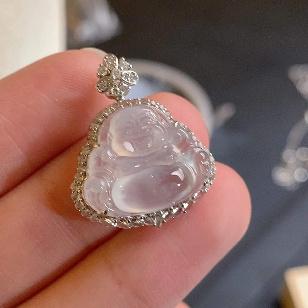 翡翠颈饰18K金镶嵌天然缅甸A货翡翠