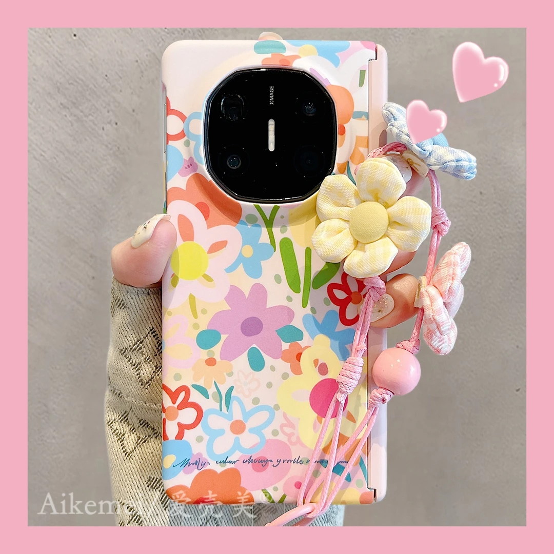 适用华为mateX6折叠屏手机壳MateX5彩色涂鸦花朵matex3中轴保护女