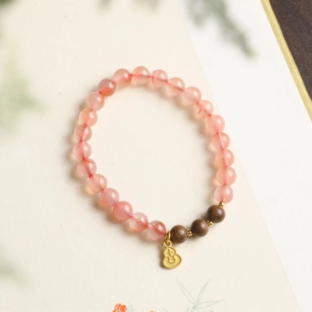 （桃）约7mm浅色冰飘南红葫芦手链