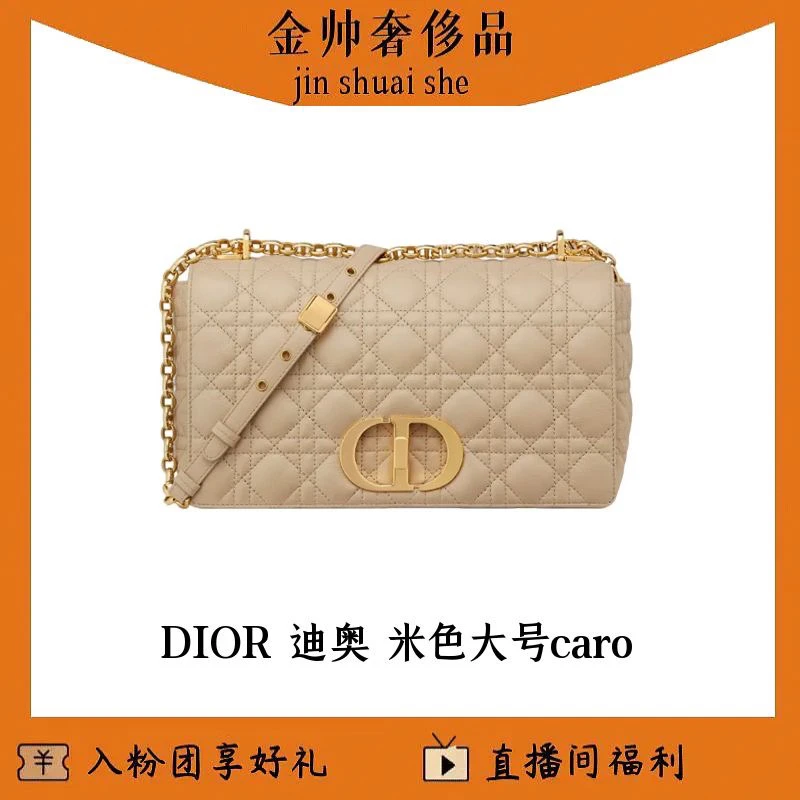 99新 DIOR/迪奥 米色/大号caro/单肩包/B4725