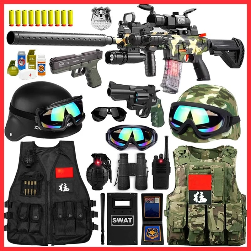 男儿童特警战术背心特种兵装备头盔防弹衣冲锋枪军装套装迷彩马甲