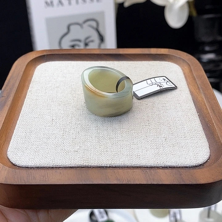 和田玉（糖玉）未镶嵌戒指Z86蓝糖马蹄17.6带24h