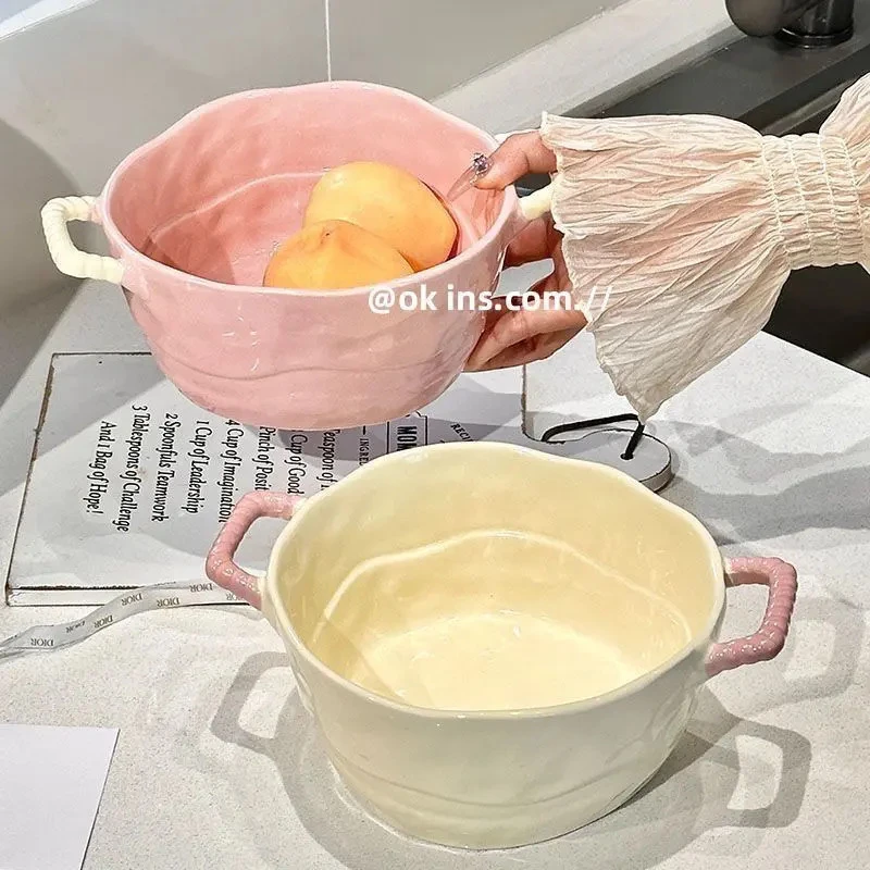 双耳汤碗螺蛳粉专用碗泡面碗陶瓷手柄烤碗水果沙拉碗麻辣烫碗T568
