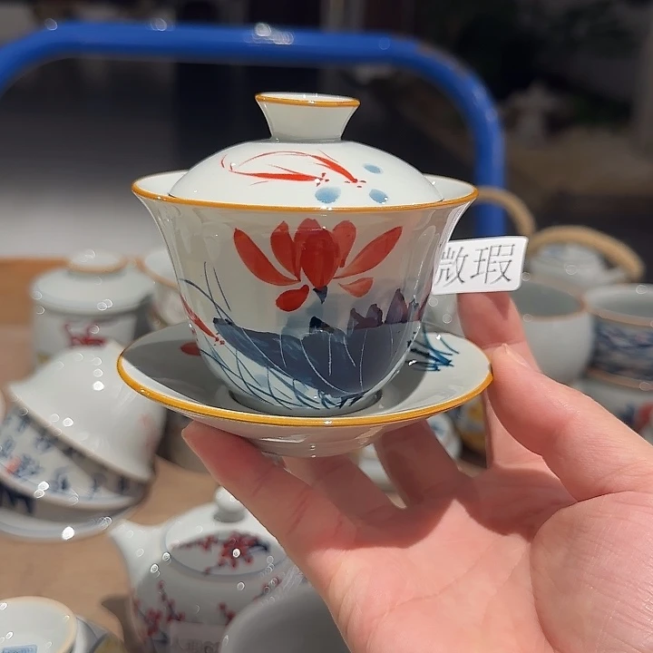 釉下手绘茶具微瑕