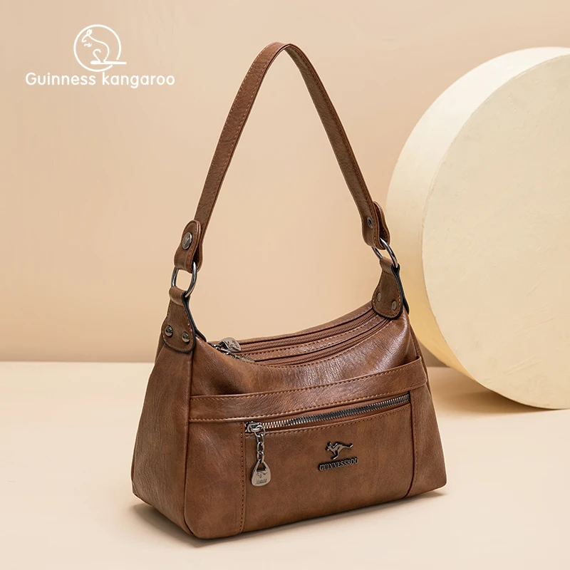 吉尼斯袋鼠2025新款手提斜跨包时尚百搭小众大容量高颜值真皮包包