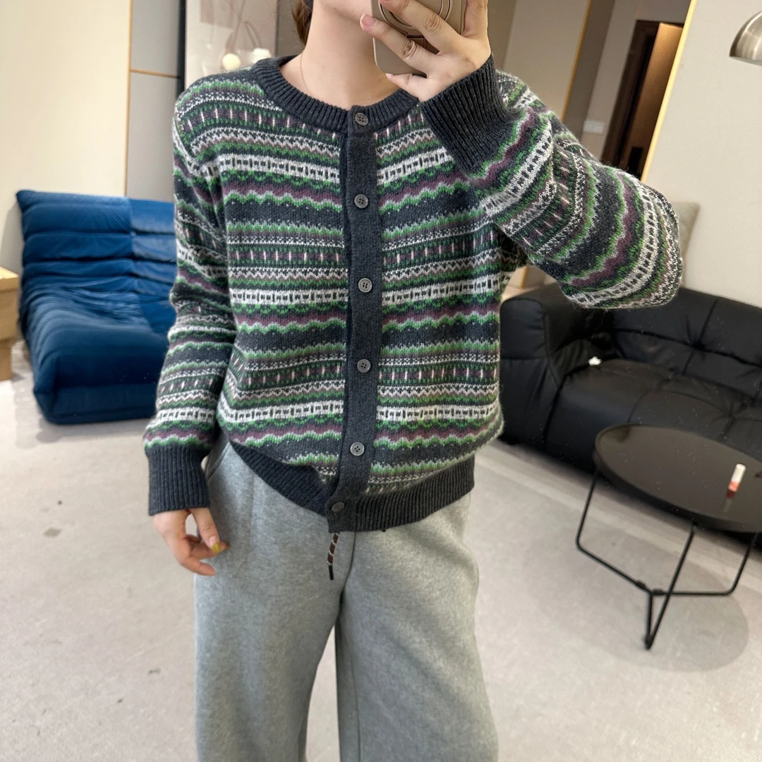 【欧加粒粒】费尔岛复古提花针织开衫柔软亲肤冬款圆领 LH25102225