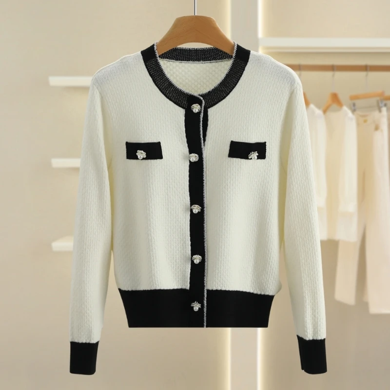 F7252-【芭】撞色圆领宽松毛衣外套#RBD57C003