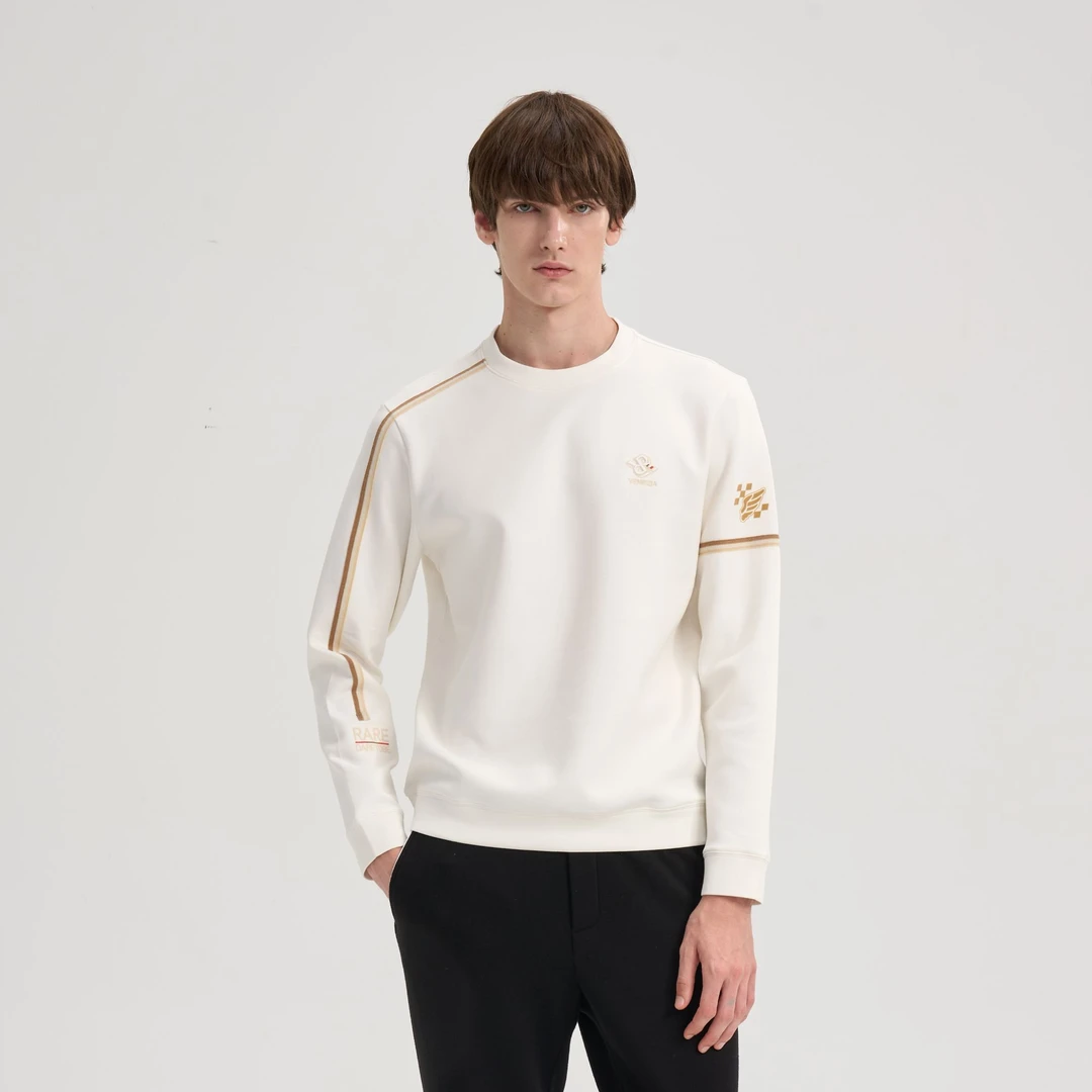 RARE威雅25秋冬黑白两色设计感前胸哑光绣花不对称三色织带卫衣