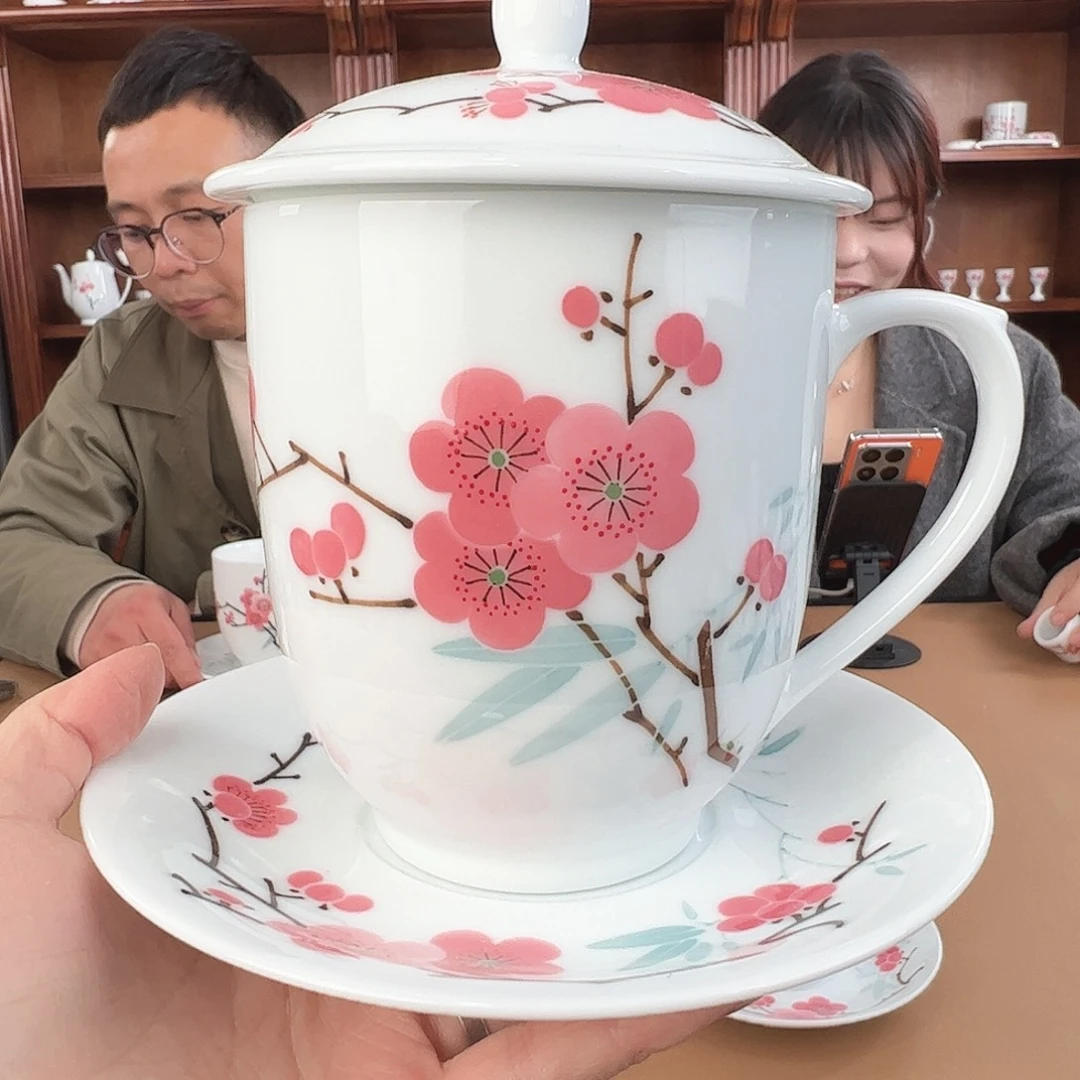 瓷翠竹红梅1号杯，茶福利款