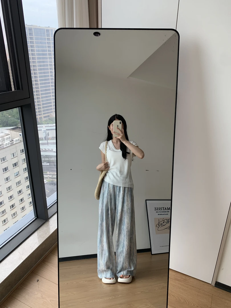 扎染镂空裤子女春夏薄款2025新款垂感宽松阔腿凉凉裤显瘦