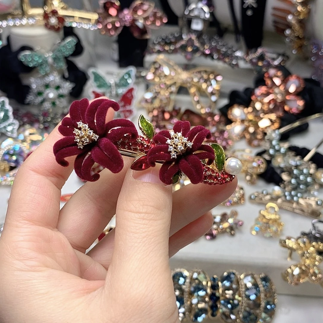 仿水晶合金6公分植绒弹簧夹