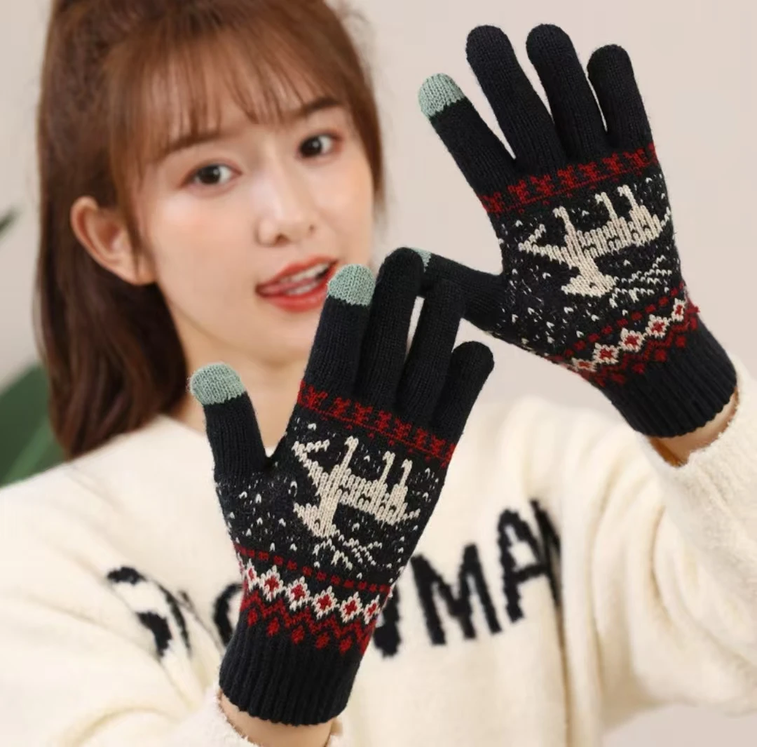 (加绒加厚)升级触屏手套双层保暖御寒百搭分指小鹿手套可触屏