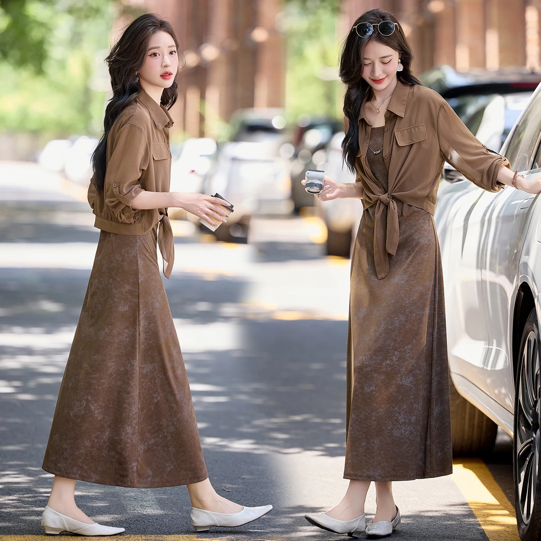 韩系绝美穿搭套装女2025夏季新款超好看洋气吊带裙衬衫两件套