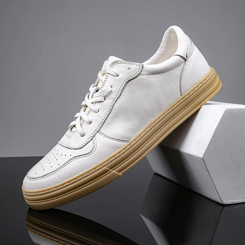 路易圣戈希男鞋皮面板鞋平底休闲鞋秋季时尚复古小白鞋滑板运动鞋