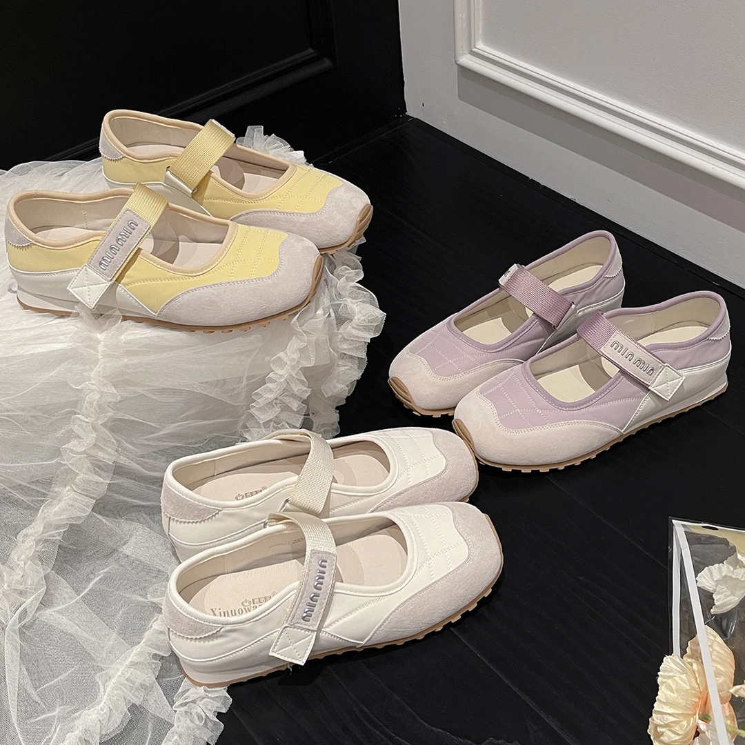 魔术贴一字带玛丽珍鞋女2025夏新款镂空透气软底浅口芭蕾风单鞋