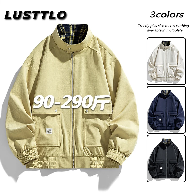 美式复古夹克潮牌春秋季潮流百搭宽松休闲格子立领上衣外套男士