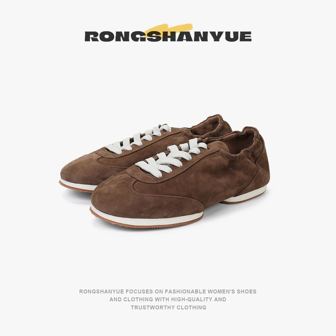 Rongshanyue美式复古真皮平底德训鞋女休闲运动超软阿甘鞋B1180
