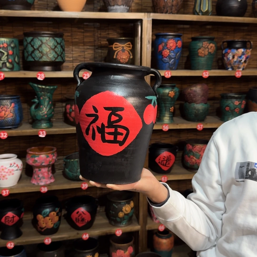 带孔高端浮雕花盆高度口径25*15