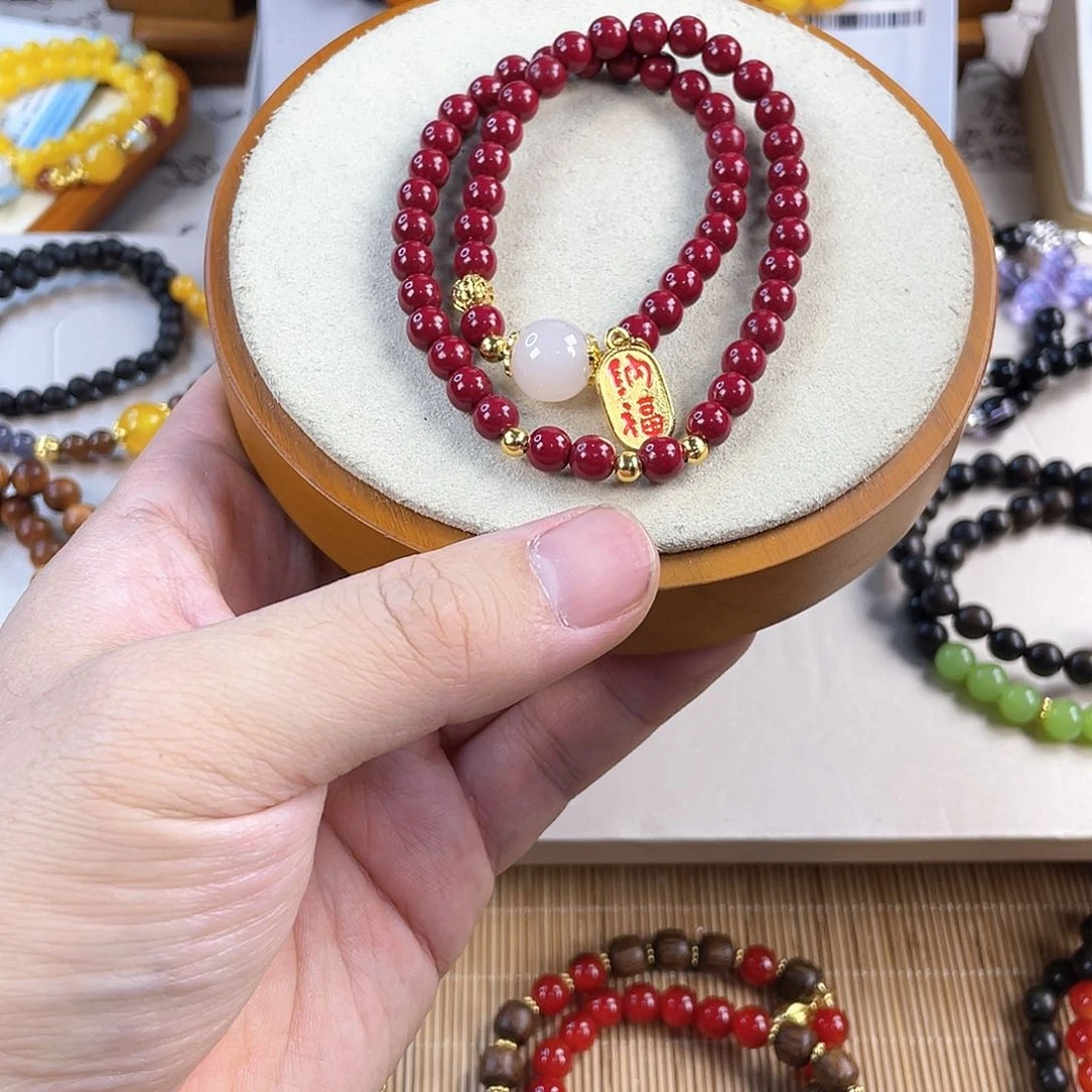 菱锰矿手饰银S925镀金镶嵌