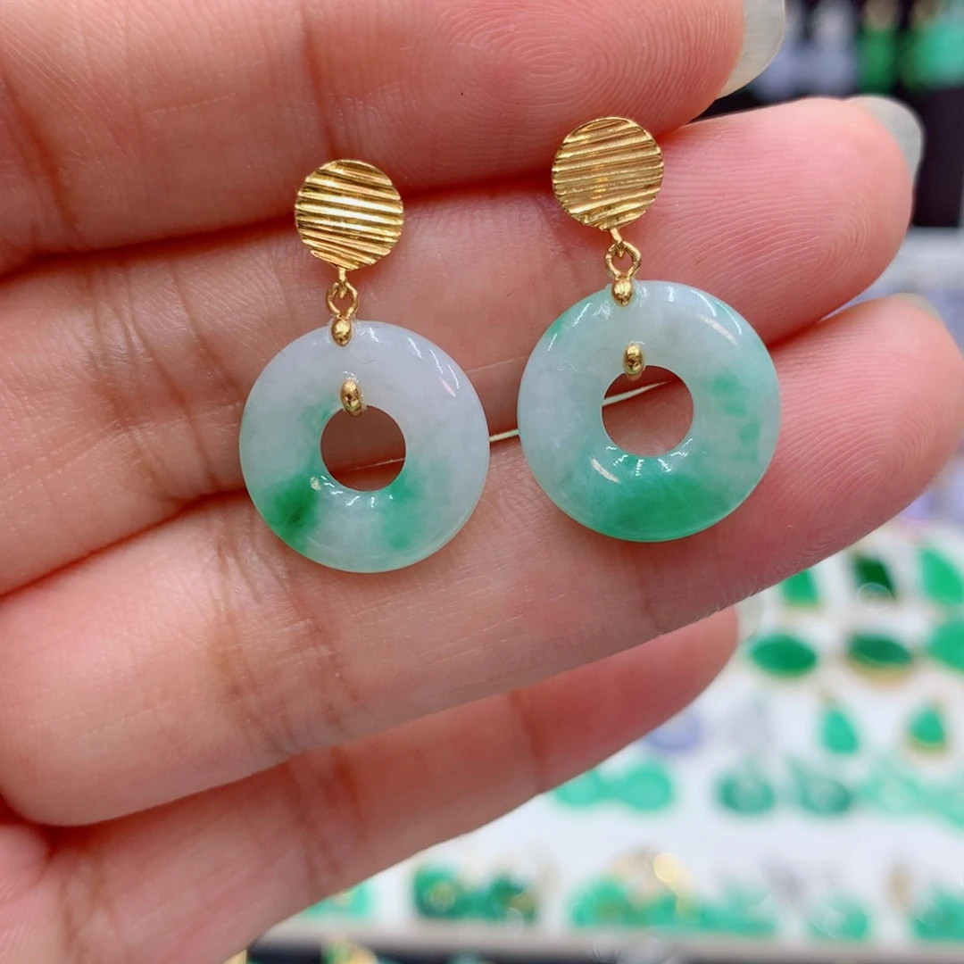 翡翠18K金镶嵌耳饰