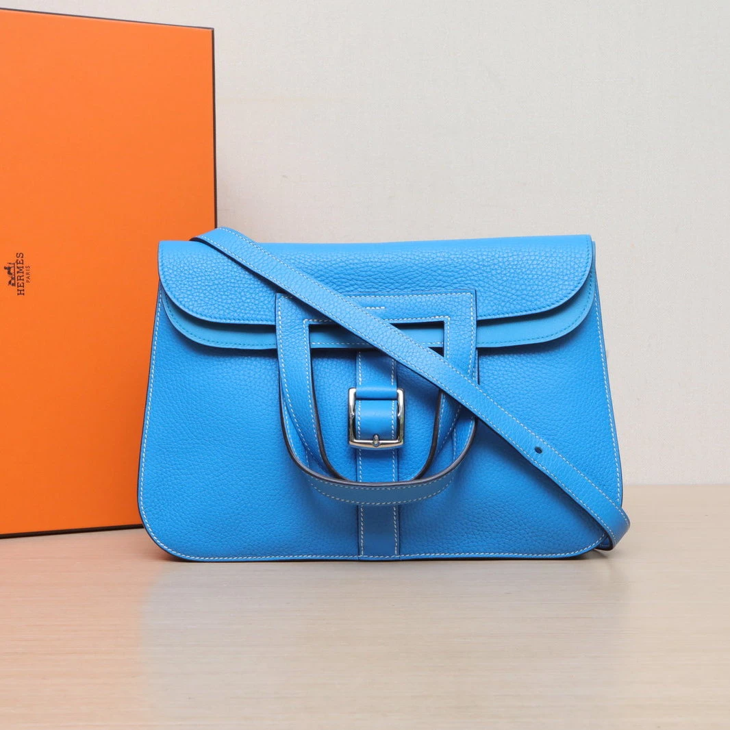 95新 Hermes/爱马仕 大头活动Halzan 31 蓝 TC皮 A刻 银扣包