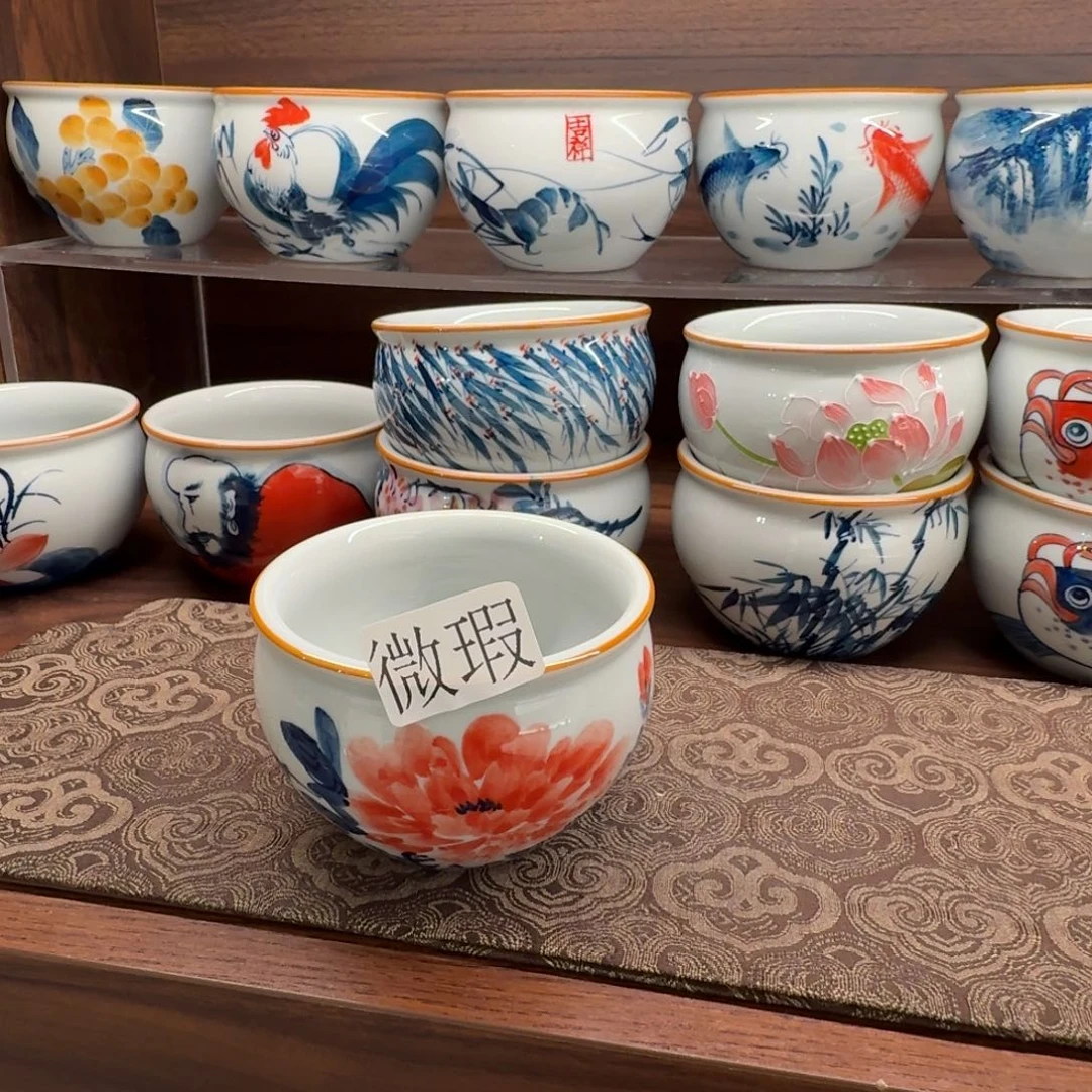 釉下手绘茶具微瑕