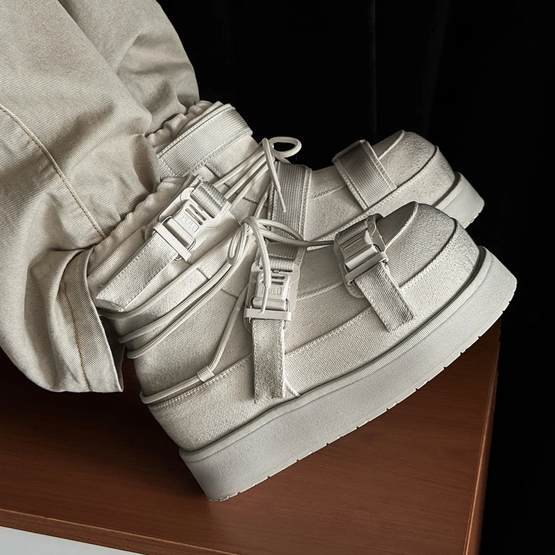 复古小众战损风版工装鞋子厚底增高板鞋男女秋冬新款高帮马丁靴潮