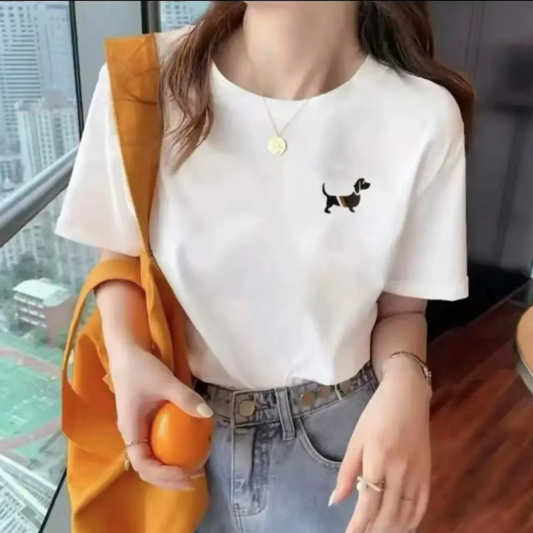 2025夏季短袖休闲上衣男女同款圆领印花T恤 小狗
