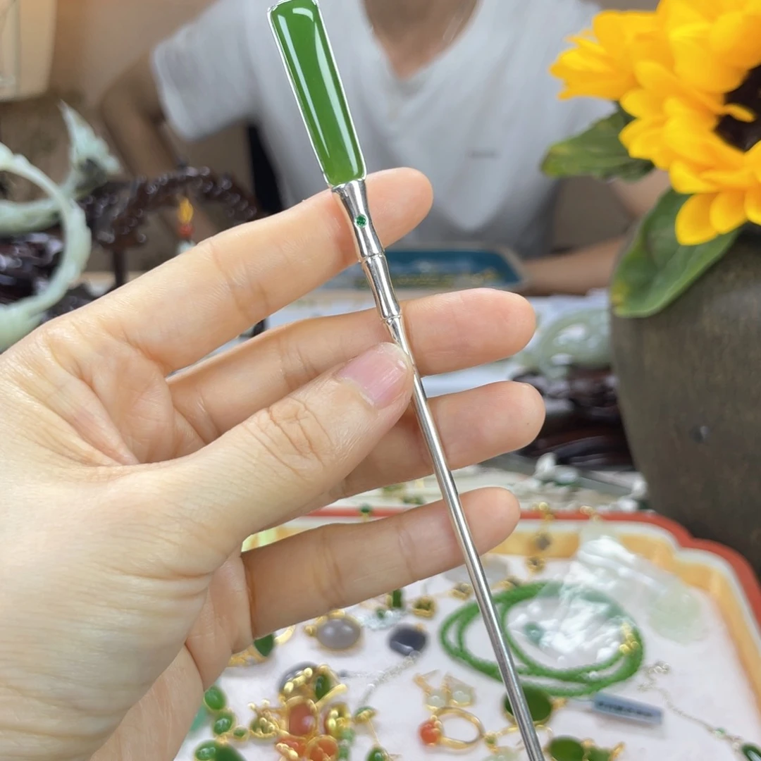 和田玉银S925镶嵌发簪