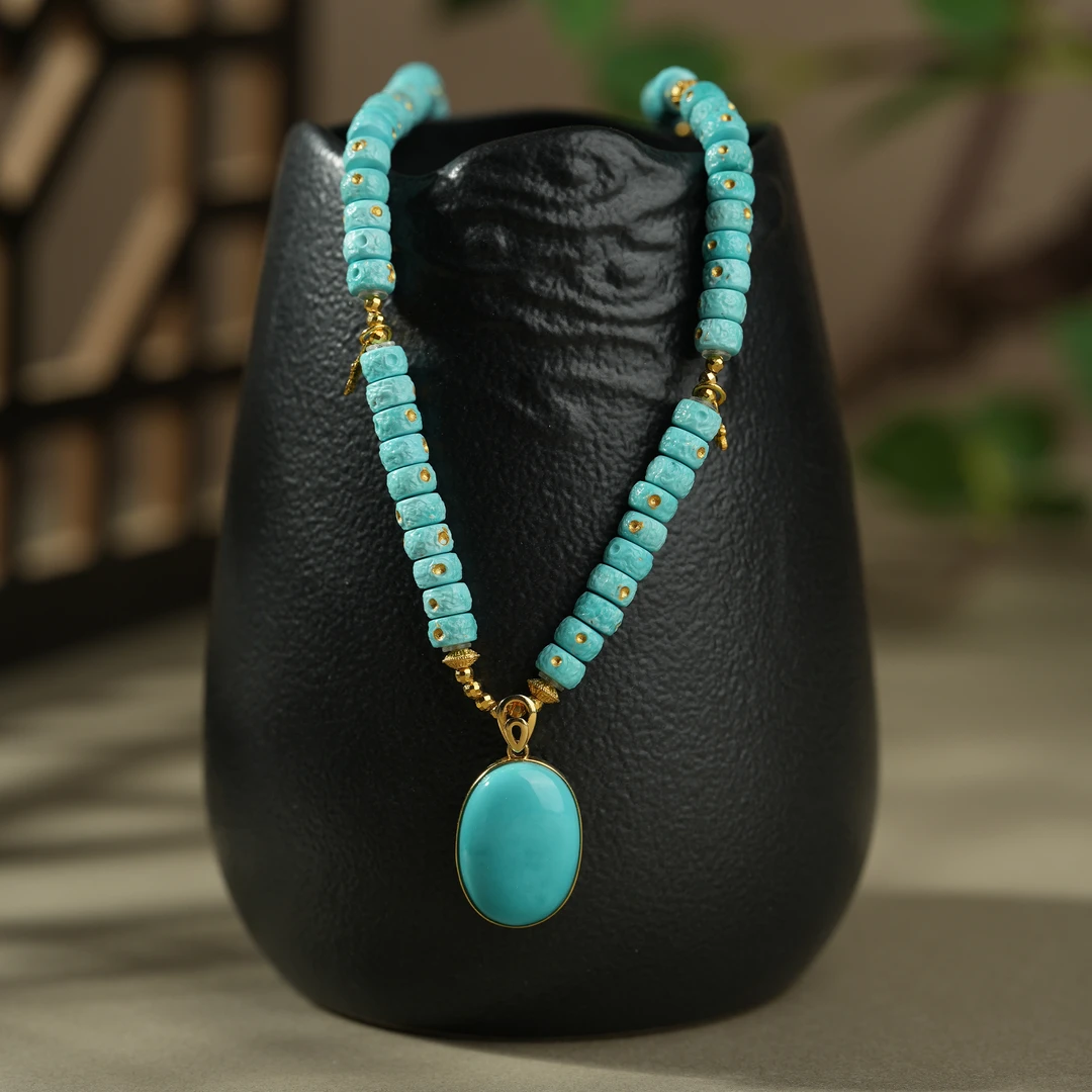 【东方灵玉精选好物】天然原矿绿松石高瓷精品18k金设计款套链