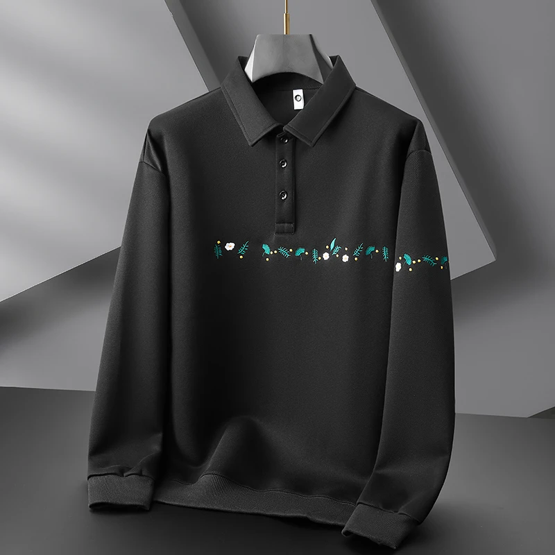 卫衣男士翻领Polo衫秋季款宽松休闲长袖体恤衫刺绣设计感秋天上衣