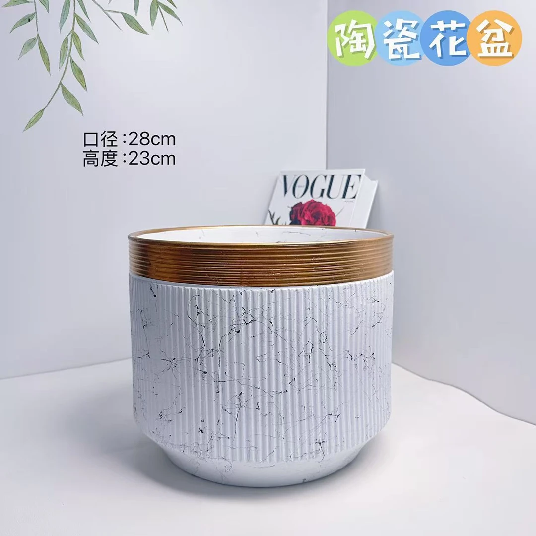 陶瓷花盆罗马柱大金边特大号口径28高度23分蝴蝶兰发财树金钱树