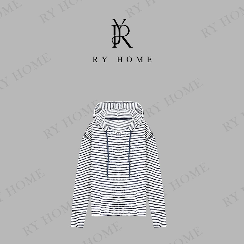 【容雨RYHOME】早秋薄款条纹连帽长袖T恤252T2136