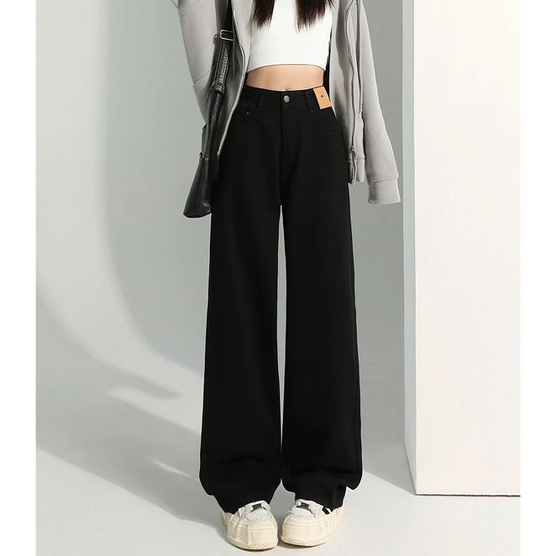 2-300斤胖mm大码女装黑色高腰牛仔裤2025春秋新款宽松显瘦直筒裤