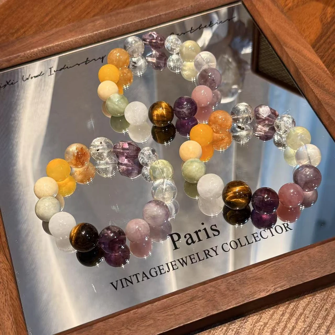 「天禄至」黄虎眼紫幽灵黄胶花闪灵多宝水晶手串手链 多样发一W776