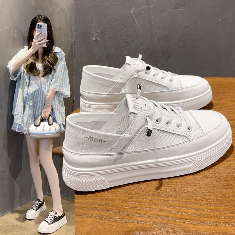 两穿小白鞋女款2025春季新款软平底时尚百搭休闲运动一脚蹬板鞋子