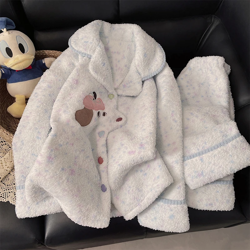 【Lucky优选】珊瑚绒睡衣秋冬季半边绒可爱卡通小狗家居服网红套装