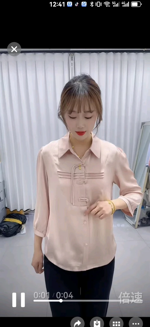 女士夏款薄款翻领八分袖开衫衬衫气质上衣