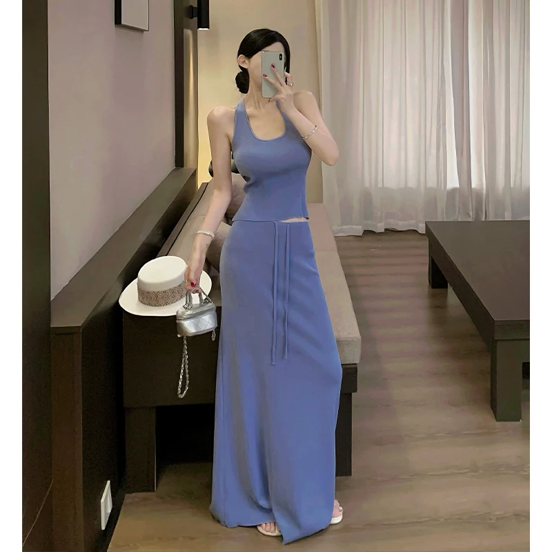 时尚套装中长款包臀时尚女神修身连衣裙性感无袖小众显瘦气质夏季