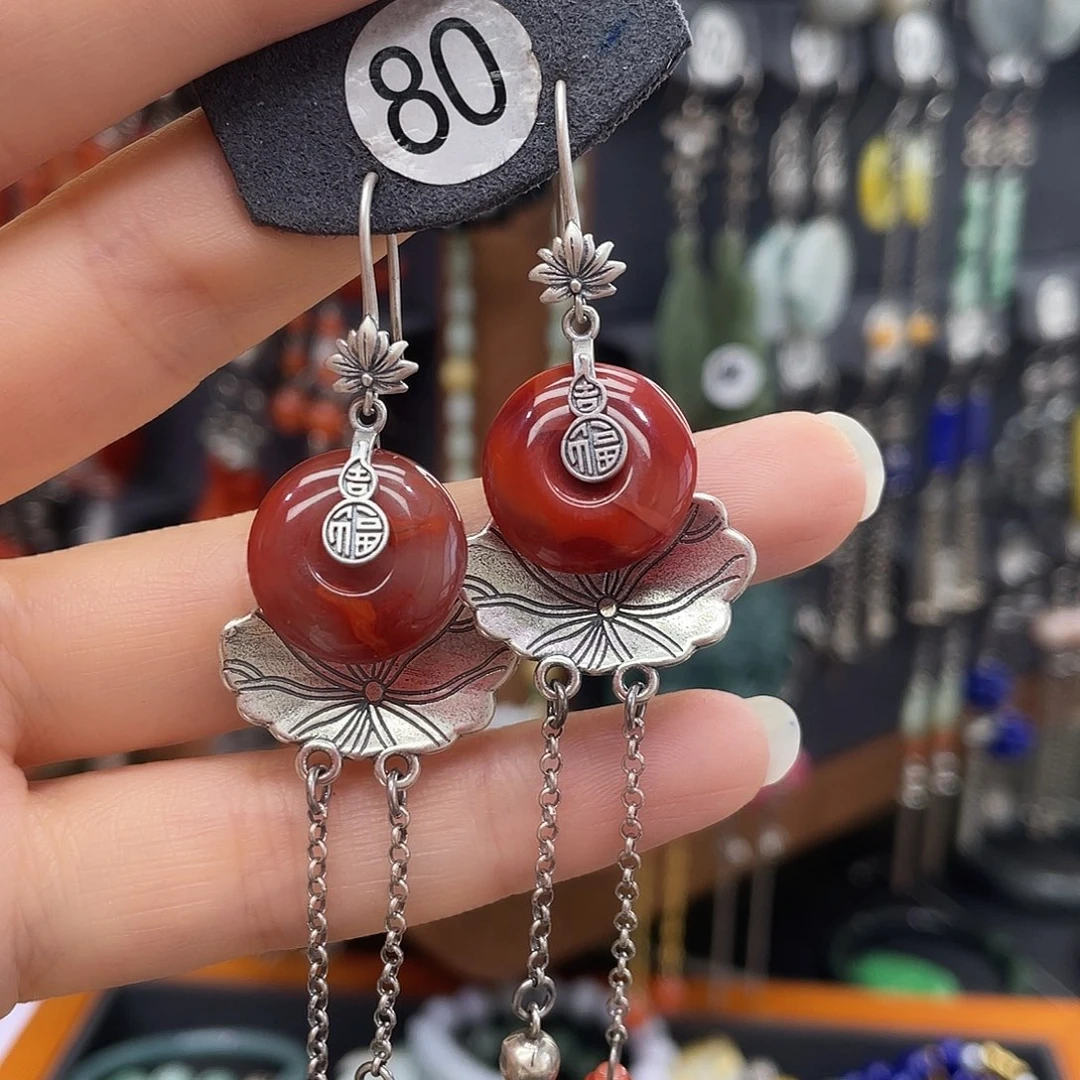 南红玛瑙耳饰银S925镶嵌X****e622ghnhgnhh