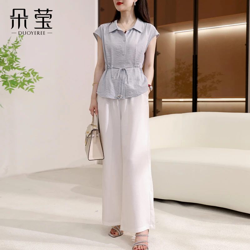 新款气质时髦衬衫时尚洋气套装设计感夏季显瘦套装两件套25107