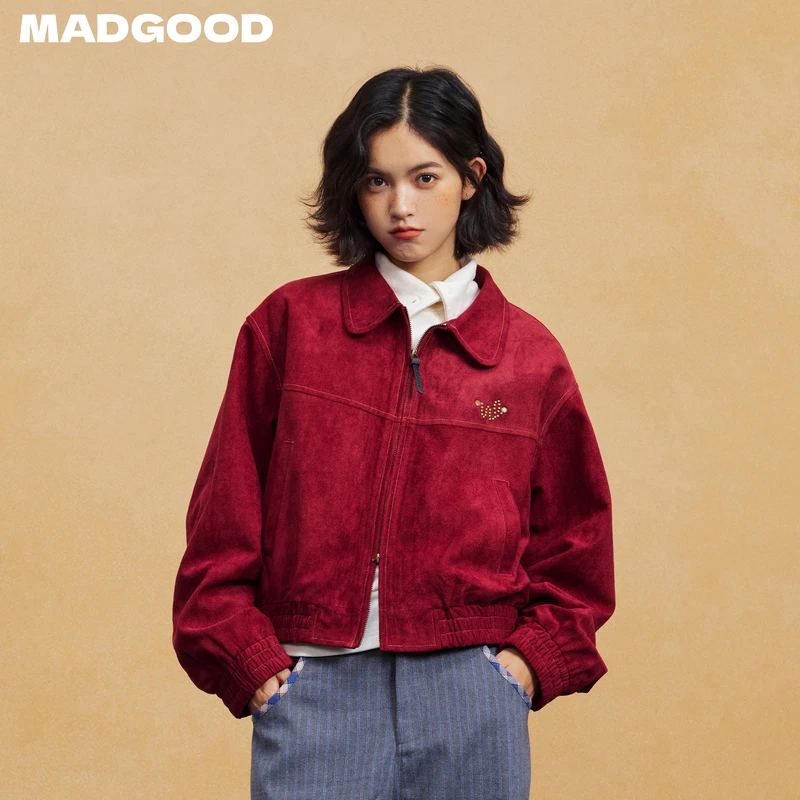 【新年款】madgood马得工地日系百搭马年烫钻麂皮短夹克MDGDWT11967